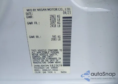 2023 Nissan Altima Sv Fwd z USA, uszkodzony, nr VIN 1N4BL4DV5PN382929